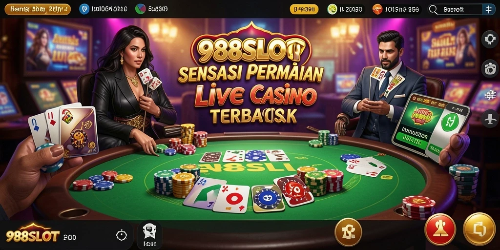Gambaran gameplay Live Casino di 988SLOT dengan dealer langsung.
