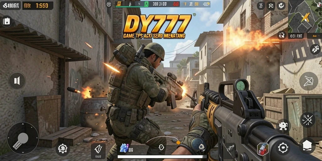 Tangkapan layar gameplay DY777 menampilkan aksi seru dalam mode TPS.