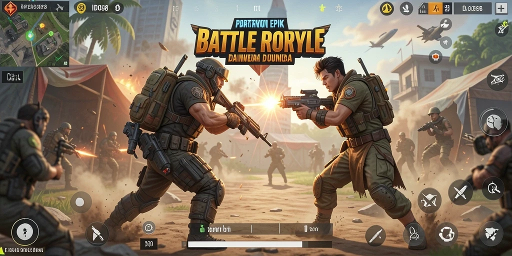 Tangkapan layar menunjukkan aksi seru dalam permainan Battle Royale.