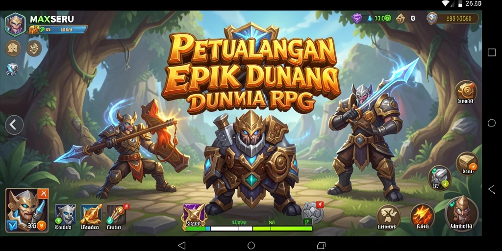 Tangkapan layar utama MAXSERU menunjukkan aksi seru dalam gameplay RPG.