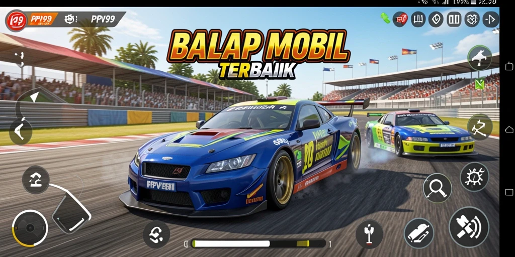 Screenshot gameplay PPV99 menampilkan balapan mobil yang seru.