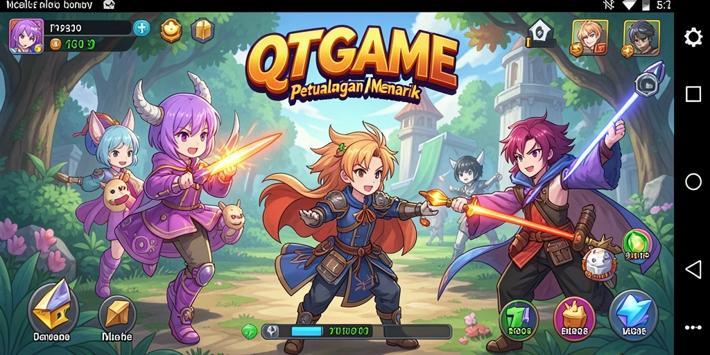 Tangkapan layar QTGAME menampilkan pertarungan seru dengan karakter Anime yang dinamis.