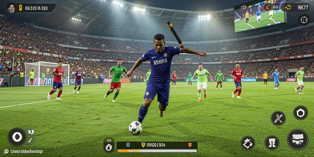 Screenshot RK77 menampilkan aksi seru di lapangan olahraga.