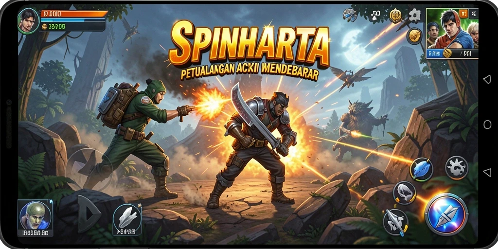 Tampilan gameplay SPINHARTA yang intens dan menarik.