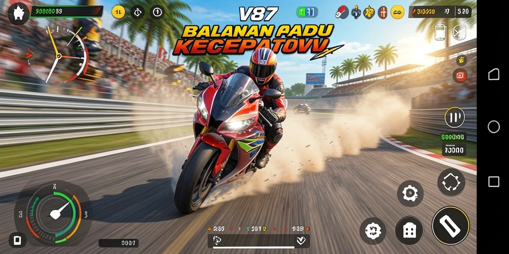 Tampilan gameplay yang memukau dan menegangkan di V87.