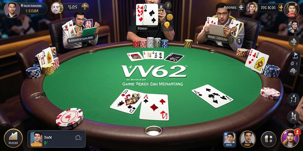 Tampilan gameplay seru dari VV62 yang menunjukkan momen poker yang mendebarkan.